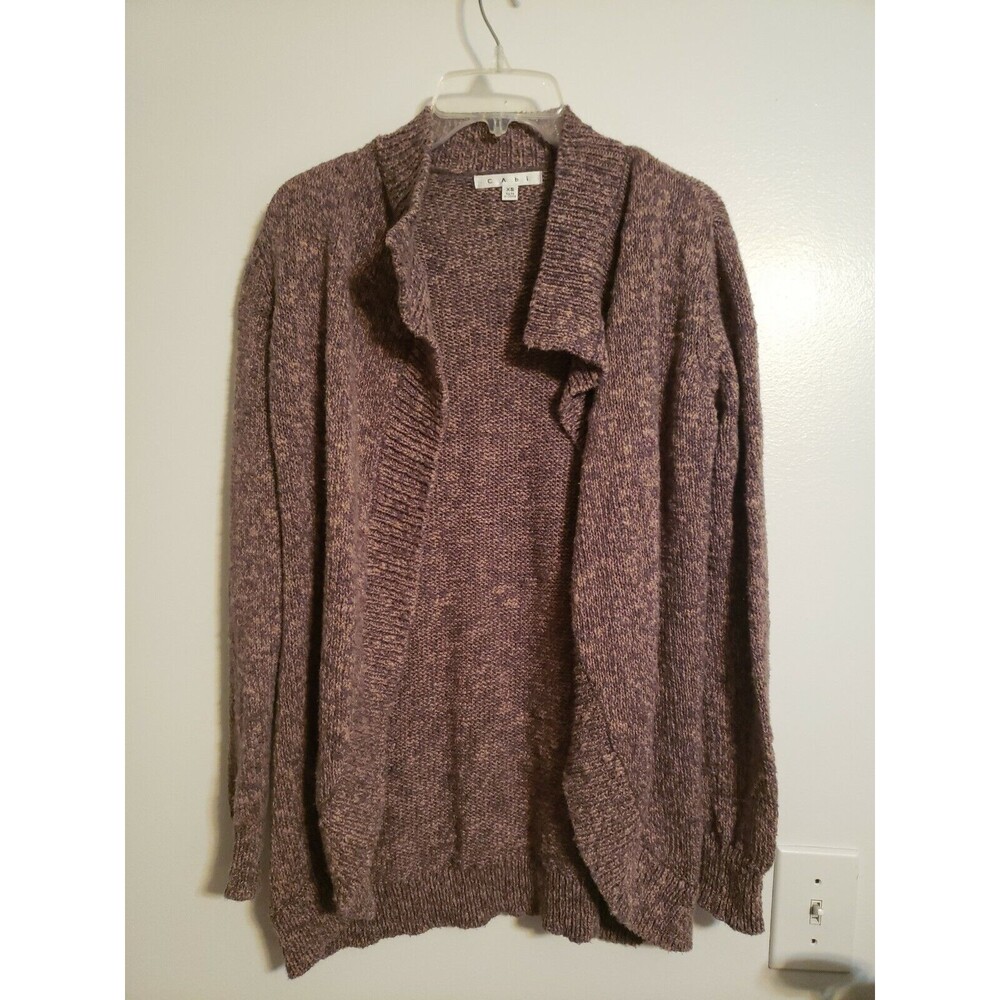 CAbi Cardigan Sweater Grey Womens Cotton Long Sleeve Open Circle Size Small XS